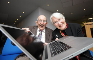 27/9/11***NO REPRO FEE***Pictured is 90 year old Larry Wilmott from Dalkey with Overall winner 76 Year Old Grandmother Who Sold Her House Online Wins Google Silver Surfer Award with Age Action. Dorothy Harrington pictured with her husband Paddy, a 76 year old grandmother of four from Sandymount, Dublin 4, originally from Co. Down, was today crowned the overall winner of the Google Silver Surfer Awards with Age Action. Minister for Communications, Energy & Natural Resources, Pat Rabbitte T.D. presented Dorothy with her award and a brand new Google Chromebook laptop at a ceremony held at Google Headquarters in Dublin.Pic:Marc O'Sullivan